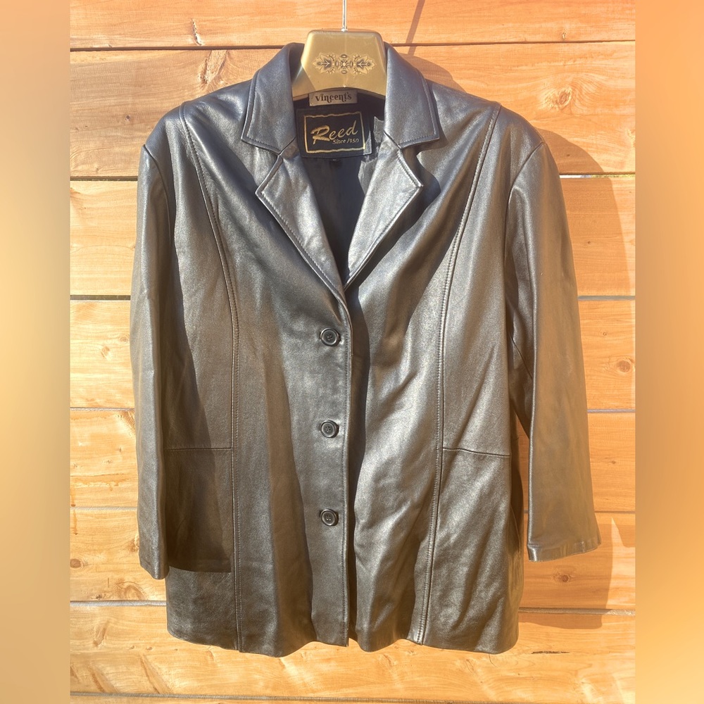 Reed Sportswear leather Blazer Jacket black sport coat vintage USA size XL